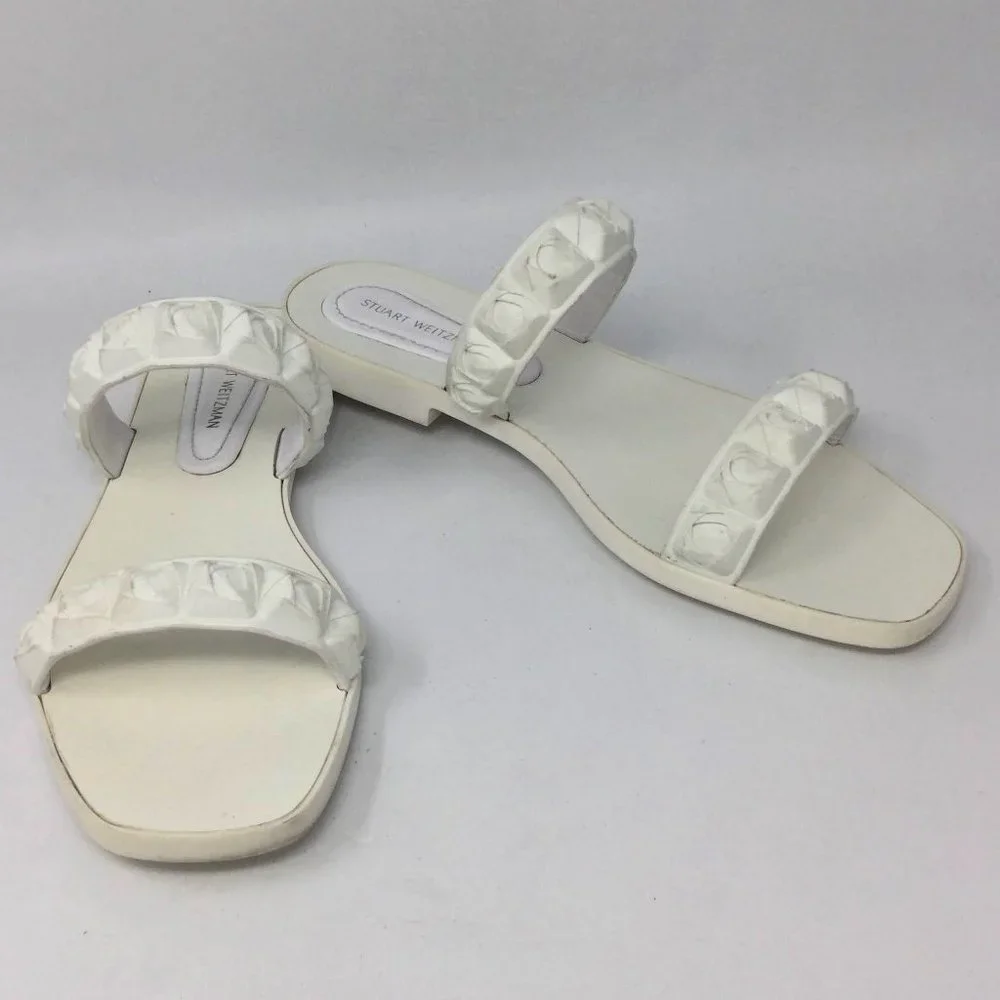 Stuart Weitzman White Rosita Dual Strap Slide Sandal 7.5M